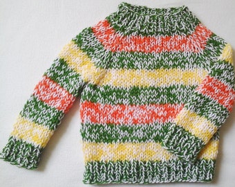 New: cuddly sweater size. 92-98 green-yellow-orange white mel. Stripes unique Berlin handmade 4 seasons