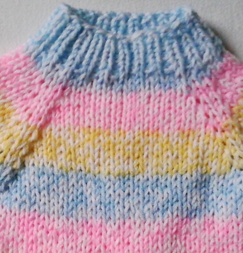 New: baby cuddly sweater size. 68-74, pastel colored light blue-pink-yellow stripes mel., unique, 4 seasons, handcrafted in Berlin image 2