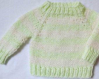 New baby cuddly sweater size. 62-68 light green-cream stripes unique handmade from Berlin 4 seasons