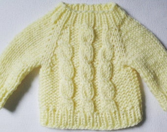 Neu Baby-Kuschel-Pullover  Gr. 68-74  pastellgelbe Zopfstreifen Unikat 4-Jahreszeiten Handarbeit Berlin