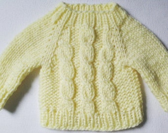 Nouvelle taille de chandail câlin pour bébé. 68-74 bandes tressées jaune pastel unique 4 saisons fait main Berlin