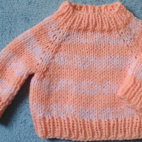 Unikat Neu Baby-Kuschel-Pullover  Gr. 62-68  apricot-weiss Streifen 4-Jahreszeiten
