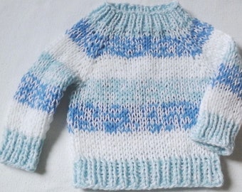 NEW !!! * Cozy sweater * Size 74-80 * White-light blue-mid blue stripes * Unique * Handmade in Berlin