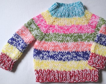 NEW cozy sweater 80-86 turquoise-yellow-pink-green-salmon-blue striped pattern, handmade in Berlin, unique