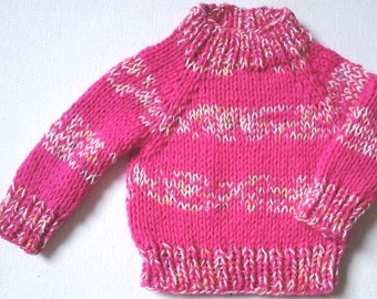 New: baby cuddly sweater size. 68-74, pink-colorful stripes, unique, 4 seasons, handcrafted in Berlin