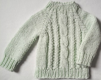 NEU: Kuschel-Pullover hellgrünes Zopfmuster Gr. 80-86,  Unikat, Handarbeit aus Berlin 4-Jahreszeiten-Pullover