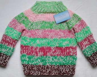 Bunt und sooo weich: Kuschel-Pullover  Gr. 86-92  grün rosa rot Neu Unikat