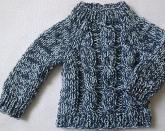 New cuddly sweater size. 74-80 pigeon blue-light blue plaited strips unique handmade from Berlin 4-seasons