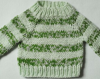 New baby cuddly sweater size. 62-68 light green-may green stripes unique 4-seasons handmade Berlin