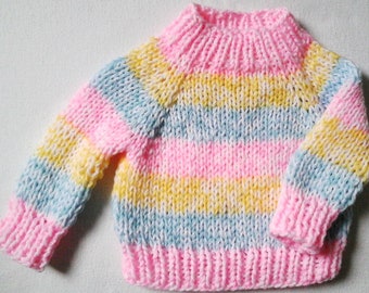 New: baby cuddly sweater size. 68-74, pastel colored pink-yellow-blue stripes (mel.), unique, 4 seasons, handcrafted in Berlin