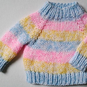 New: baby cuddly sweater size. 68-74, pastel colored light blue-pink-yellow stripes mel., unique, 4 seasons, handcrafted in Berlin image 1