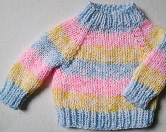 Neu: Baby-Kuschel-Pullover  Gr. 68-74, pastellbunt hellblau-rosa-gelb Streifen (mel.), Unikat, 4-Jahreszeiten, Berliner Handarbeit