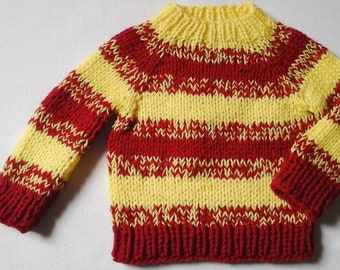 NEW cozy sweater 86-92, yellow-red striped pattern, handmade in Berlin, unique