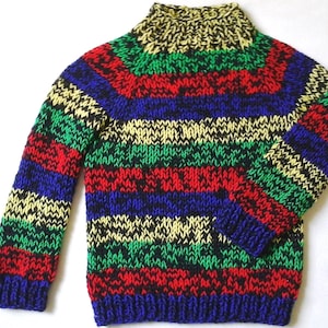 NEW and nice and cuddly: Sweater 122-128 navy blue colorful stripes Unique handwork from Berlin