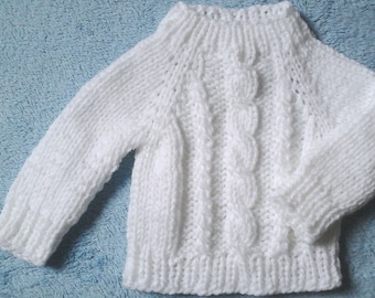 New baby cuddly sweater size. 62-68 white plaited strips unique 4-seasons handmade Berlin