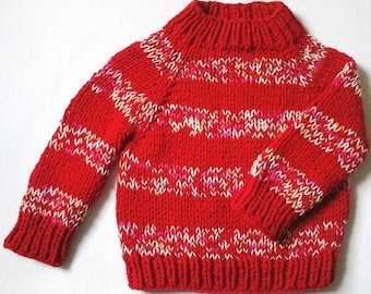 New: Cozy sweater size 98-104 red-colored striped pattern unique handmade from Berlin