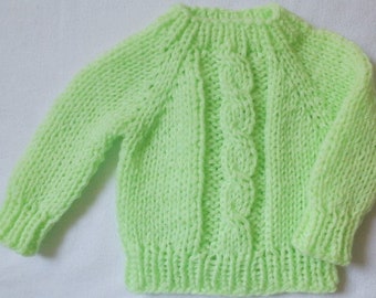 New baby cuddly sweater size. 62-68 light green cable strips unique 4-seasons handmade Berlin