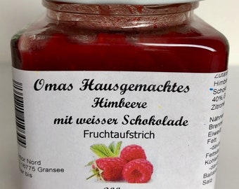 Omas Hausgemachtes Himbeere mit weisser Schokolade Fruchtaufstrich 200g