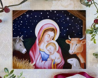 Madonna and Child Fine Art Print 8x10” from Original Watercolor