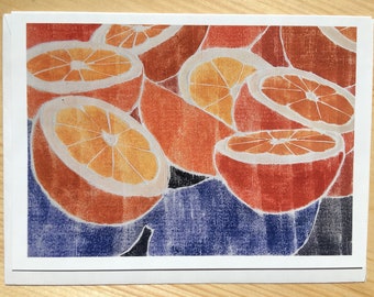 Orange Woodcut Cards, Fresh Juice Art, Set of 6