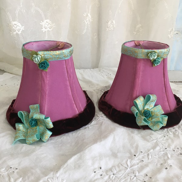 Small Hand Embellished Purple Lampshades