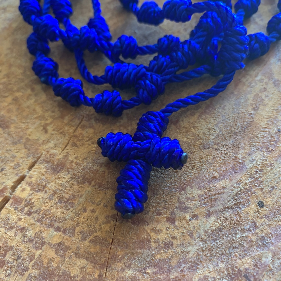 Dark Blue Knotted Twine Rosary Cord Rosary Nylon Rosary Etsy Israel