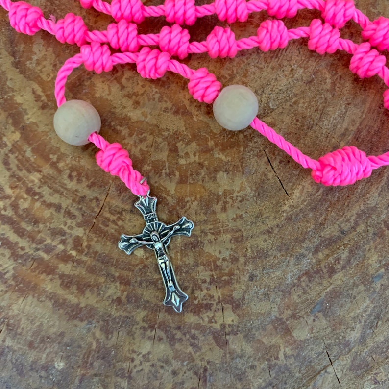 Pink Beaded Knotted Twine Rosary Cord Rosary Nylon Rosary Etsy