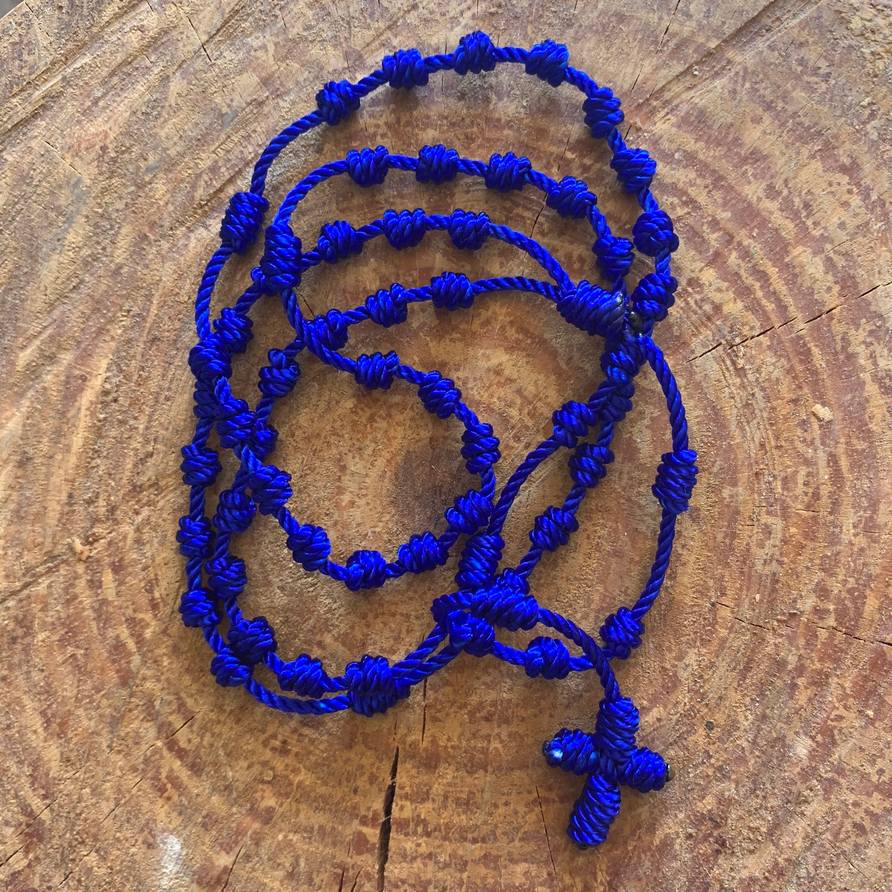 Dark Blue Knotted Twine Rosary - Cord Rosary - Nylon Rosary - Rope Rosary -  Catholic gifts