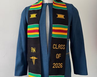 Custom Nurse Graduation Stoles Class of 2026 Kente Sash, RN Nursing Grad stole