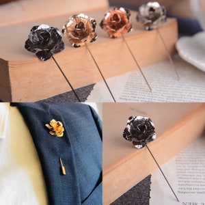 Rose Flower Lapel Pin Metal Gold, Rose Gold, Silver, Black Women Men Cloth Brooches Pin Wedding Suit Accessories image 1