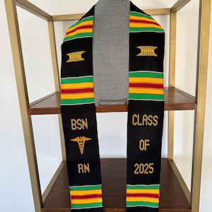 Custom Black Nursing Graduation Stoles Class of 2025 Kente Sash, BSN RN Nursing Grads stole with Medical logo