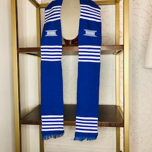 Custom Graduation stoles Class of 2025 Kente sash / Blue and white commencement embroidery graduation Kente stole