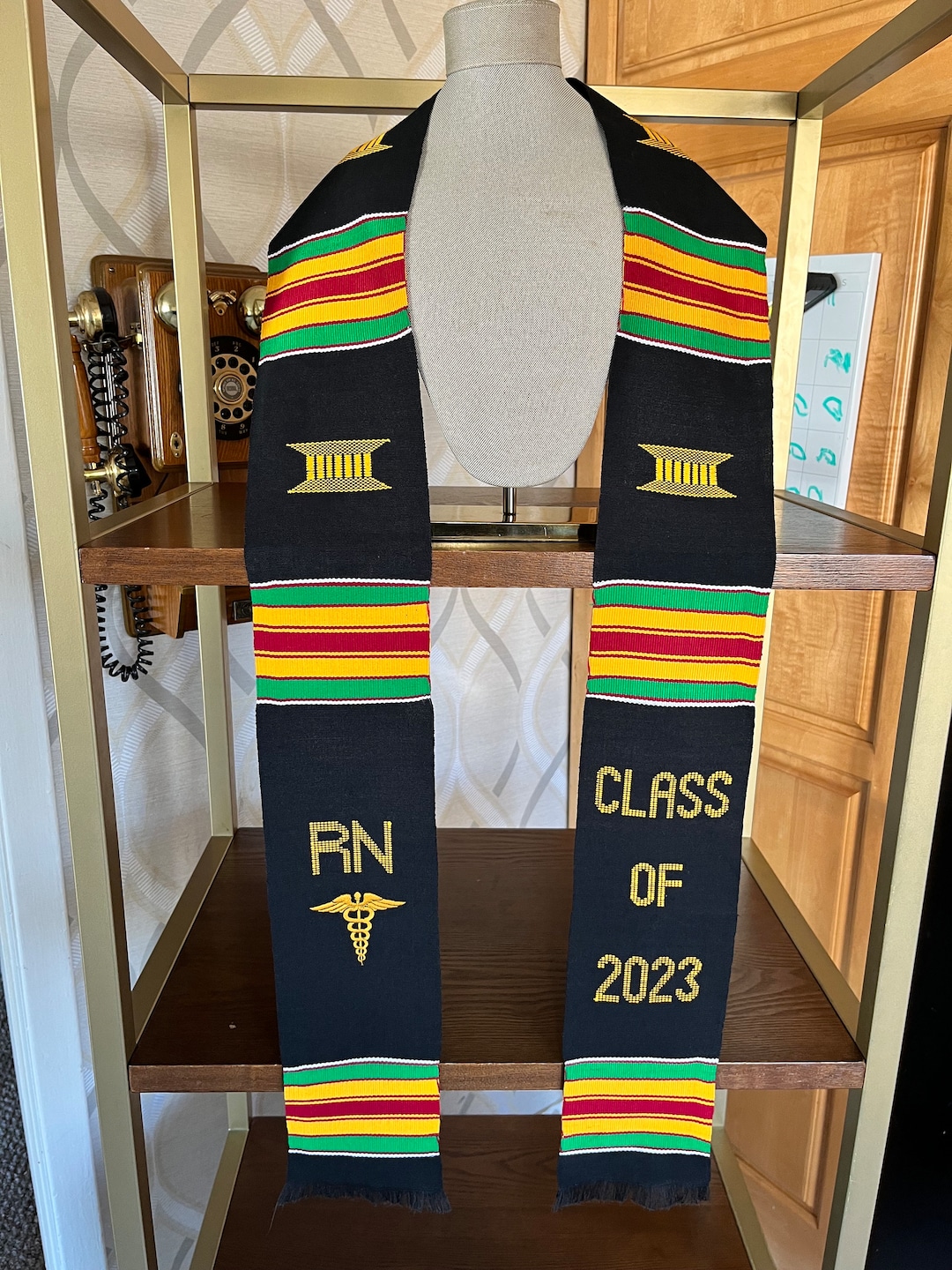 Nurses Graduation Stoles, RN Class of 2023, Black Kente Sash Embroidery