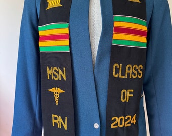 Custom Nurse Graduation Stoles Class of 2024 Kente Sash, RN MSN Nursing Grads stole