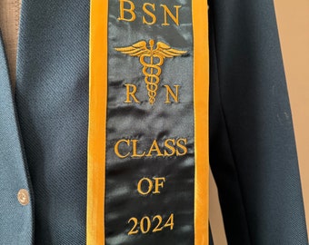 Custom Navy Blue with Gold trim Nurse Graduation Stole Class of 2024