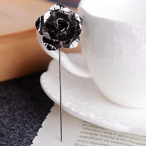 Rose Flower Lapel Pin Metal Gold, Rose Gold, Silver, Black Women Men Cloth Brooches Pin Wedding Suit Accessories image 4