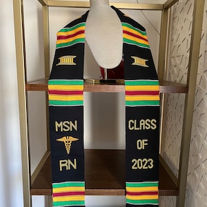 Nurses Graduation stoles, MSN, RN Class of 2024, Black Kente Sash Embroidery graduation, Nursing College Graduation Stoles, Graduation Gifts