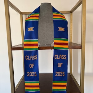 Graduation stole Class of 2025 Kente sash / Blue  embroidery graduation Kente stole