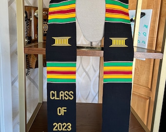 Étoles de graduation personnalisées classe de 2023, étoles de graduation du collège noir africain Kente Sash, étole de logo de drapeau de cadeaux de graduation