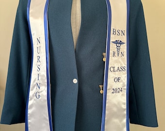 Nurse Graduation Stole Class of 2024, BSN RN nursing graduation sash gift for nurses.