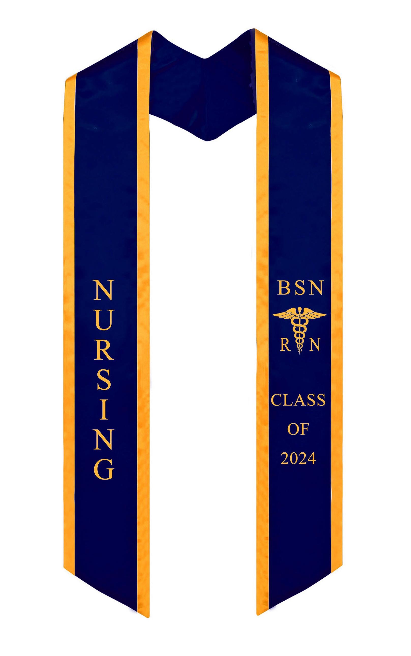 小物 COTTON STOLE - BLUE Custom Navy Blue With Gold Trim Nurse Graduation Stole Class