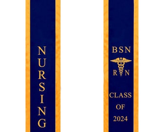 Custom Navy Blue with Gold trim Nurse Graduation Stole Class of 2024
