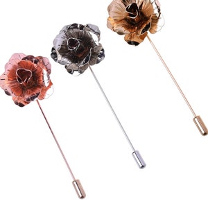 Rose Flower Lapel Pin Metal Gold, Rose Gold, Silver, Black Women Men Cloth Brooches Pin Wedding Suit Accessories image 3