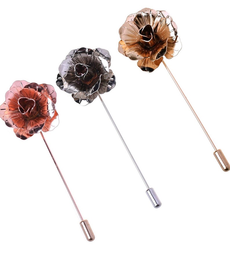 Rose Flower Lapel Pin Metal Gold, Rose Gold, Silver, Black Women Men Cloth Brooches Pin Wedding Suit Accessories image 3