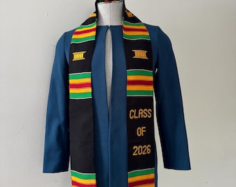 Estola de formatura personalizada em tecido Kente, turma de 2026, faixa de formatura.