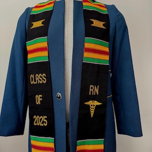 Étoles de remise des diplômes d&#39;infirmière, promotion d&#39;infirmières autorisées en 2025, remise des diplômes avec broderie ceinture kente noire, étoles de remise des diplômes d&#39;infirmières, cadeaux de remise des diplômes