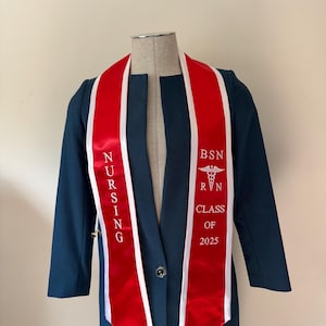 Nurse Graduation Stole Class of 2025, Red with White trim nursing graduation sash Embroidery nurses stole. BSN RN, msn rn, lpn, lvn, asn,