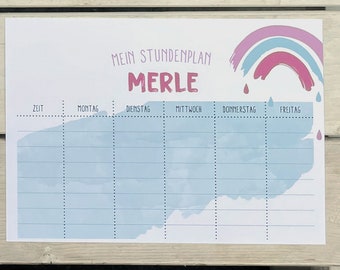 Personalisierter Stundenplan in Wasserfarboptik pink