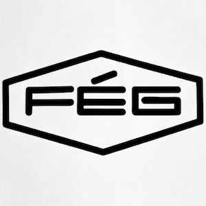 May include: Black and white logo featuring the word "FÉG" inside a black hexagon. The letters are bold and sans-serif, with a distinct accent mark over the "E". The logo is set against a white background.