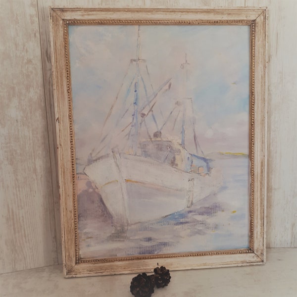 Pintura enmarcada náutica francesa